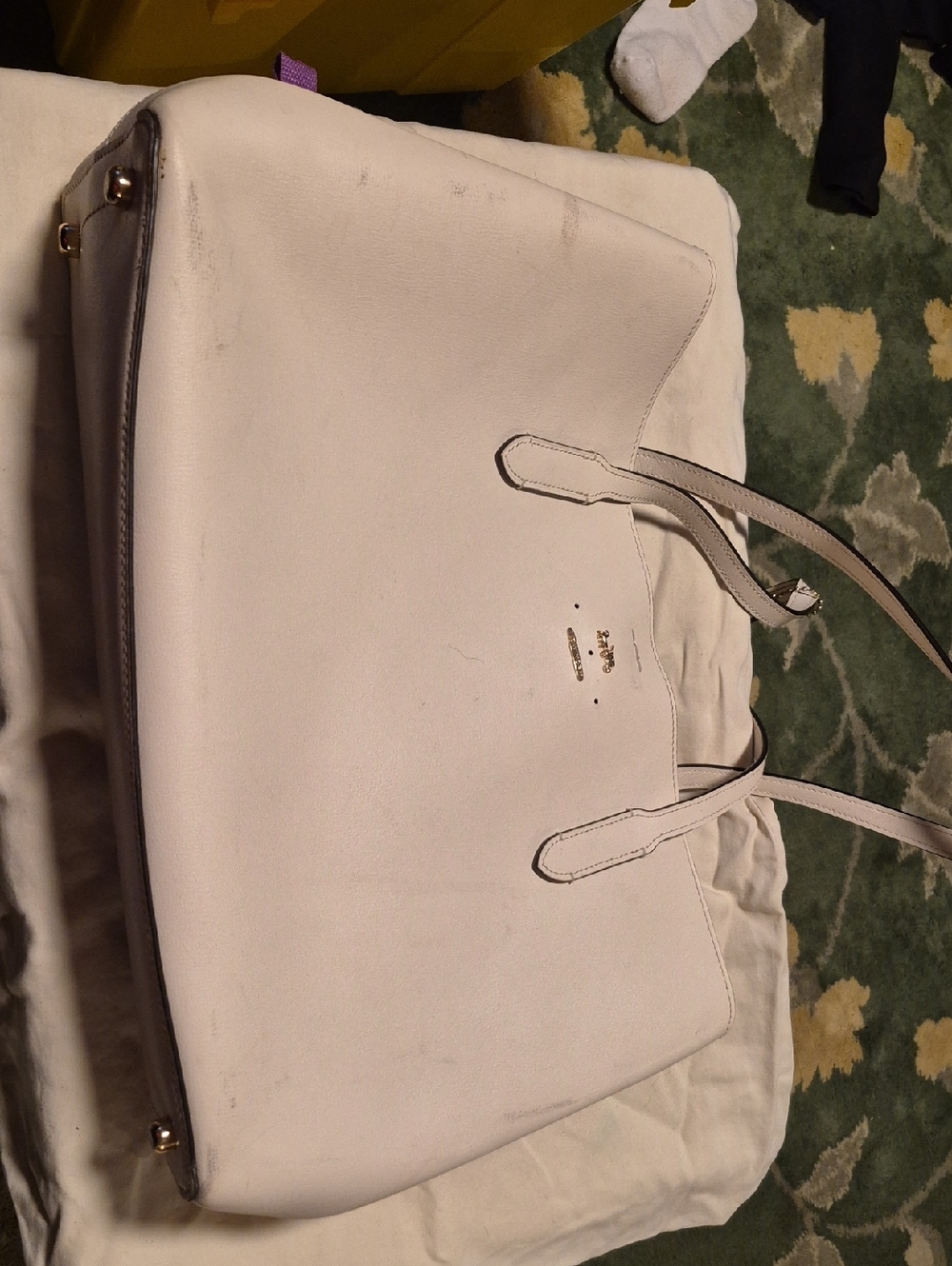 Coach White Leather Tote with Gold-Tone Logo